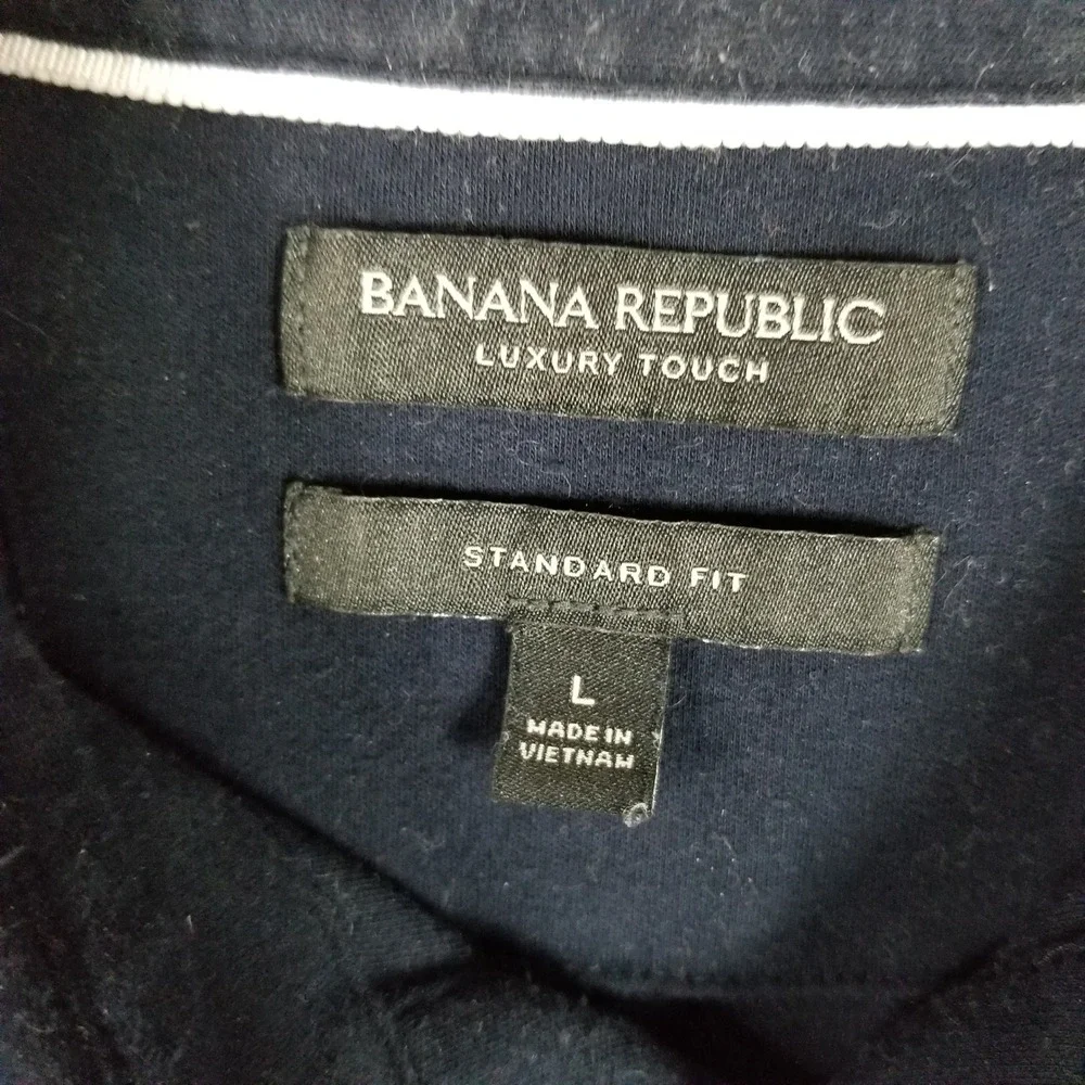 Banana Republic Polo Shirt Mens L Navy Blue Luxury Touch Standard Fit Geometric